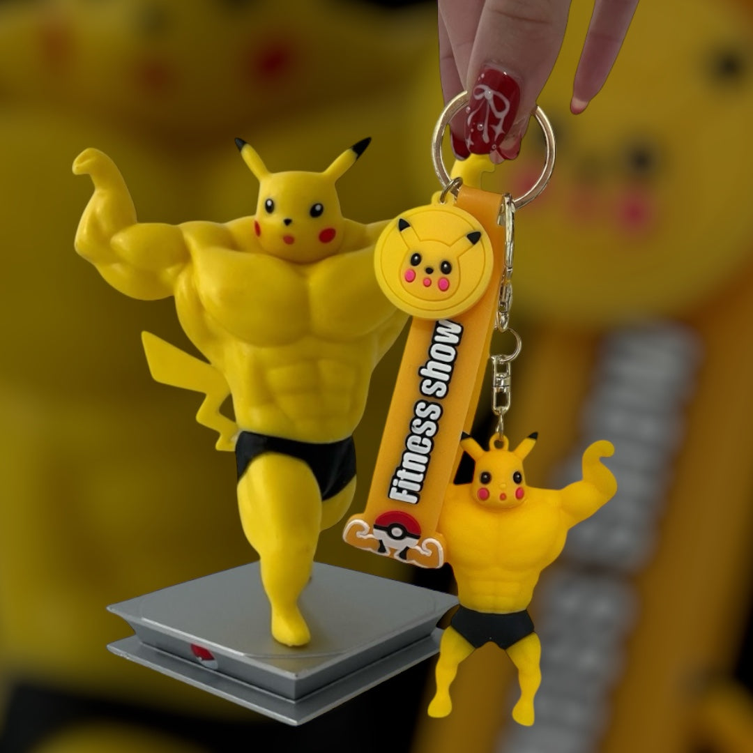 Pikachu muscle figure and keychain bundle